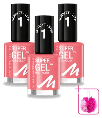 Zdjęcie produktu dla 3 sztuki lakieru hybrydowego MANHATTAN Super Gel - kolor 240 Pop Princess Pink - 12 ml - zestaw