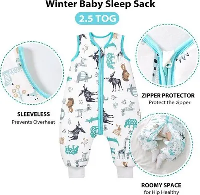 Productafbeelding van Famanu babyslaapzak, geschikt voor het hele jaar, kinderslaapzak, winter, 2,5 TOG, 100% katoen, 100 gecertificeerd, verkrijgbaar in verschillende maten