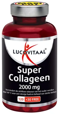 Productafbeelding van Lucovitaal Super Collageen 2000 mg met Vitamine C & Hyaluronzuur, 150 Tabletten, Voedingssupplement voor Volwassenen, Voor Collageenvorming en Huid
