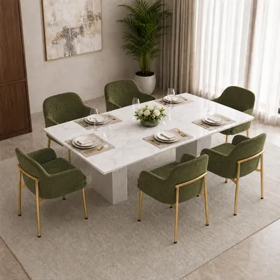 Produktbild von Flieks Esszimmerstühle 6er Set mit Armlehnen, höhenverstellbar, Polsterstühle für Esszimmer, Küche, Küchenstühle 61x59x78.5cm, Grün