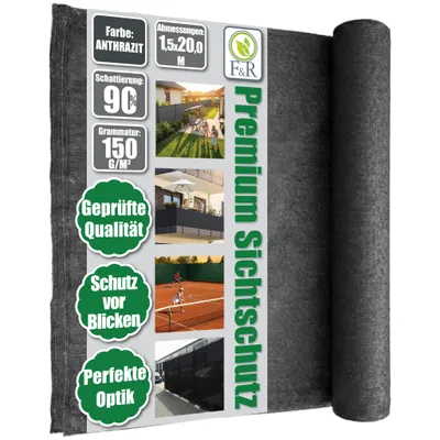 Produktbild von Zaunblende 1,5x20m Sichtschutz 150g/m² Schattiernetz Windschutz Staubschutz Sonnenschutz Gewebe Netz Tennis Netz anthrazit