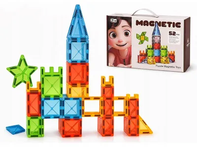 Zdjęcie produktu dla Klocki Magnetyczne 52 el. Zestaw Konstrukcyjny 3D Edukacyjna Układanka