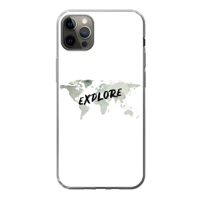 Produktbild von MuchoWow® Handyhülle Schutzhülle Hülle für iPhone 12 Pro Max Weltkarte - Grau - Zitat Silikon Softcase Handy Hülle - Hartschale