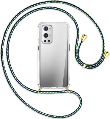Produktbild von Handykette Backcover-Schutzhülle mit Band (Metall goldfarben) für OnePlus 9 - grün/blau/weiß