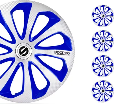 Zdjęcie produktu dla Kołpaki Sparco 16 cali Sicilia Silver Blue Carbon 4 szt