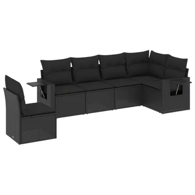 Immagine prodotto di vidaXL Set di divani da giardino a 6 pezzi con cuscini in rattan nero