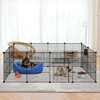 Zdjęcie produktu dla JNGLGO wybieg zewnętrzny z siatki dla królików, wybieg dla świnek morskich, klatka dla małych zwierząt z drzwiczkami, wybieg dla szczeniąt wybieg dla małych zwierząt do użytku wewnątrz i na zewnątrz, 35 x 35 cm/panel, opakowanie 12 szt
