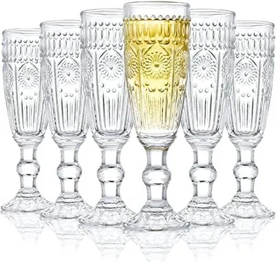 Produktbild von Kingrol 6 Stück 5 Unzen Glas Sektflöten, 150ml Vintage Sektgläser für Champagner, Cava, Prosecco