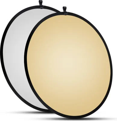 Produktbild von Walimex pro Faltreflektor Ø 107 cm goldfarben und silberfabren inkl. Transporttasche, faltbarer Lichtreflektor für Porträt- und Produktfotografie