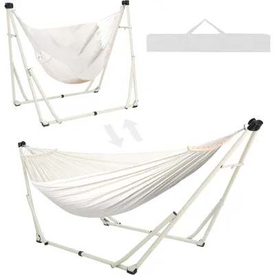 Produktbild von Hängematte und Hängesessel mit klappbarem Gestell, 2-in-1 Set, Beige