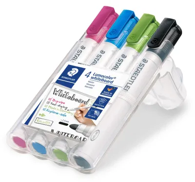 Produktbild von Staedtler Lumocolor 351, 4 Stück(e), Schwarz, Hellblau, Hellgrün, Pink, Rundspitze, Weiß, Polypropylen (PP), Rund