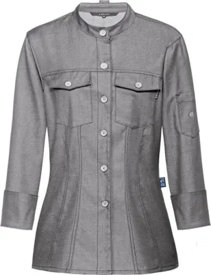 Produktbild von Greiff GASTRO MODA Damen Cuisine Kochjacke Jeansjackenstyle Stehkragen Druckknöpfe Regular Fit ® Denimoptik Grau S