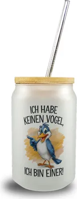 Produktbild von Cartoon Vogel Ich bin ein Vogel Trinkglas mit Bambusdeckel