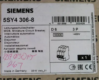 Produktbild von Siemens LS-SCHALTER 10KA 3POL D6, IP20
