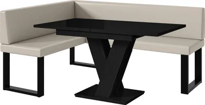 Produktbild von MEBLINI Eckbank für Esszimmer mit ausziehbarem Tisch - Küchenbank - Essecke - Sitzecke Küche - TONI - U-Beine 128x168x87cm Links - Beige Kunstleder/M Schwarz Hochgl.