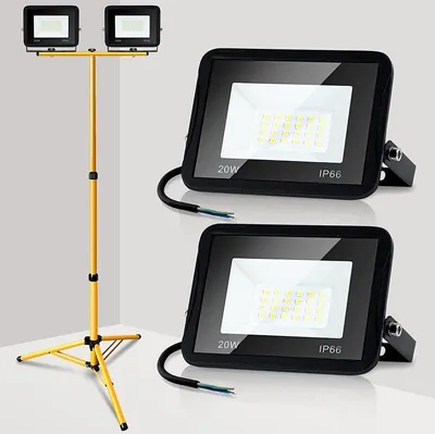 Produktbild von Jopassy LED Fluter mit Stativ Strahler Baustrahler IP66 Flutlicht Arbeitsleuchten für Garten Hof Hinterhof 2X20W Warmweiß