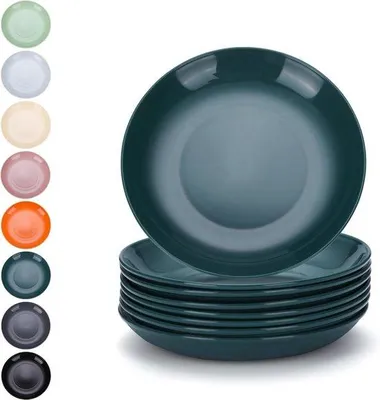 Immagine prodotto di Set di piatti in plastica da 8 pezzi, 16 cm, infrangibili e riutilizzabili, ideali per l'uso quotidiano; adatti al microonde, privi di BPA e lavabili in lavastoviglie - Verde scuro.
