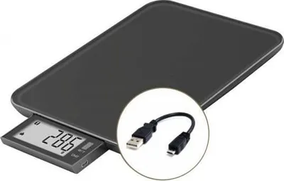Produktbild von Küchenwaage, Digital, USB Wiederaufladbar, XL Bildschirm, XL Plattform, Schwarz, Reparierbar