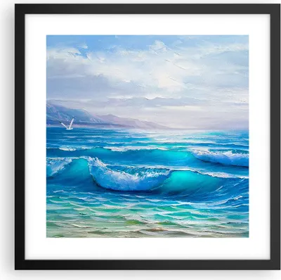 Produktbild von Gerahmtes Poster - Schwarzer Rahmen - Meer Welle Möwe - 40x40 cm - Wand Bild - Wanddeko - Wandbilder - Kunstposter - Wandposter - Bilderrahmen - Bilder - Kunstdruck - Wandbild - P2BAC40x40-4033