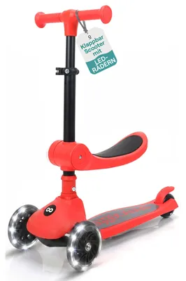 Produktbild von SereneLife Kinderroller ab 3 Jahre in Rot – LED Tretroller faltbar höhenverstell