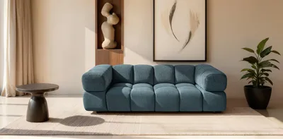 Image de Canapé 3 Places Design Averro 240 cm Effet Nuage | Tissu Texturé bleu marine