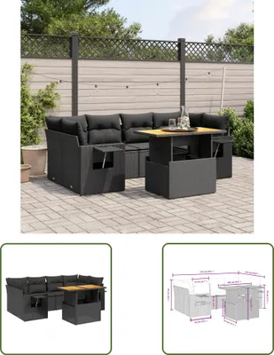 Produktbild von The Living Store 7-tlg. Garten-Sofagarnitur mit Kissen Schwarz Poly Rattan
