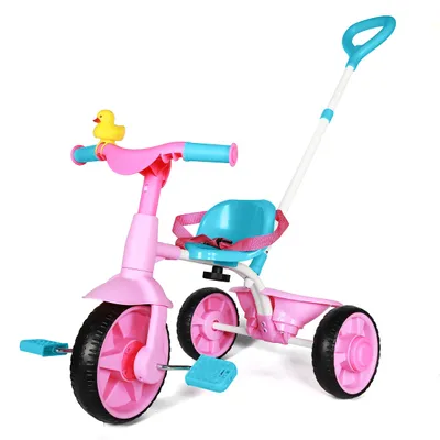 2-in-1 Dreirad für Kinder, EVA-Räder, verstellbarer Griff, Entenhupe, rosa