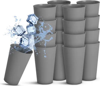 Immagine prodotto di ( confezione da 16 ) bicchieri di plastica riutilizzabili - senza BPA - lavabili in lavastoviglie - ( 0,4L / grigio ) PP infrangibile - bicchieri riutilizzabili per feste, bicchieri da campeggio per compleanni
