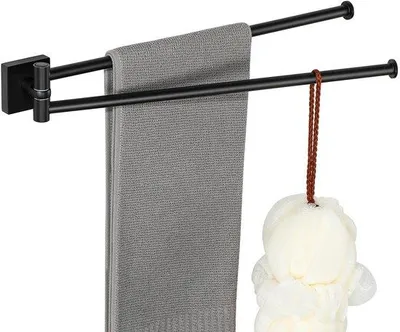 Imagen del producto de Soporte giratorio para toallas Unyqoos®, con 2 brazos, color – Acero inoxidable SUS 304, giratorio 180°, silencioso, con tornillos ocultos, ideal para baño y cocina