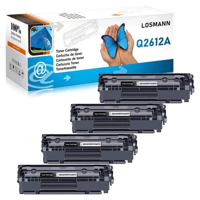 Immagine prodotto di Toner compatibili LOSMANN, confezione da 4, per stampanti Canon I-Sensys LBP-2900, LBP-2900b, LBP-2900i, LBP-3000 Lasershot e per stampanti HP LaserJet 1010, 1012, 1015, 1018, 1020, 1022, 1022N, 1022NW, compatibili anche con i modelli Q2612A, 12A, FX9, FX10, CAN703