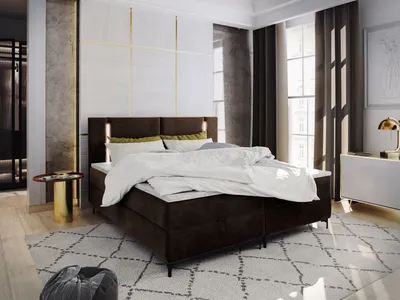 Produktbild von Masseno Boxspringbett ALBA 140x200 cm Komplett-Set mit Bonell Matratze und Topper, Polsterbett mit Bettkästen -Braun, CASABLANCA 08