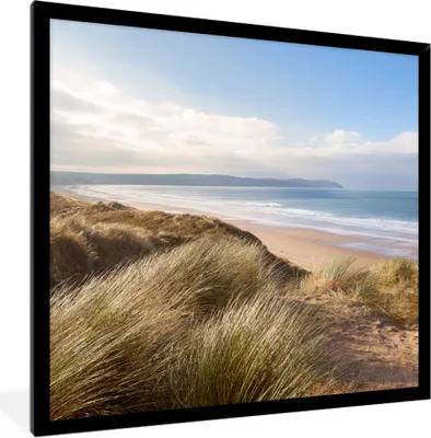 Produktbild von MuchoWow® MuchoWow® Gerahmtes Poster Meer - Dünen - Pflanzen 40x40 cm - Poster mit zchwarzem Bilderrahmen - Mit Rahmen - Wanddekoration Schlafzimmer