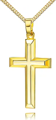 Produktbild von Kreuzkette Kreuzanhänger 585 Gold für Damen und Herren Hochglanz poliert mit 3D-Effekt als Kettenanhänger + Schmuck-Etui Mit Kette - Kettenlänge 45 cm.