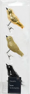 Produktbild von Christbaumschmuck Glas Vögel auf Clip 8cm 3er Set Gold / Schwarz Mix