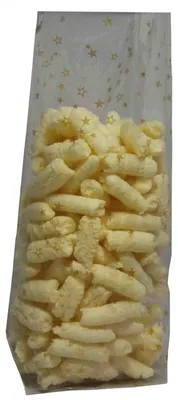 Produktbild von 100 Cello Bodenbeutel Weihnachtsbeutel mit Sternen Gold 145x235mm