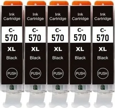 Image de 5 x cartouche d'encre compatible avec Canon PGI-570 Noir XL pour Pixma MG5750, MG5751, MG5752, MG5753, MG6850, MG6851, MG6852, MG6853, MG7750...