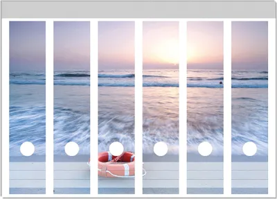 Produktbild von Wallario Ordnerrücken Sticker, selbstklebend für breite Ordner, 6 Stück, Motiv Rettungsring am Strand bei Sonnenuntergang
