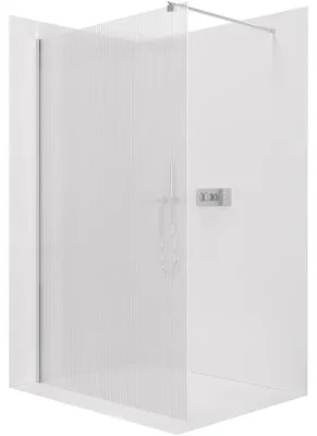 Productafbeelding van CERANO - Douchewand Walk-in Onyx Round L/P - 8 mm - ronde steun - chroom, geribbeld glas - 60x200 cm