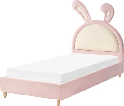 Zdjęcie produktu dla BELIANI Łóżko różowe z białym welurowe tapicerowane 90 x 200 cm ze stelażem nowoczesne do sypialni pokoju dziecięcego