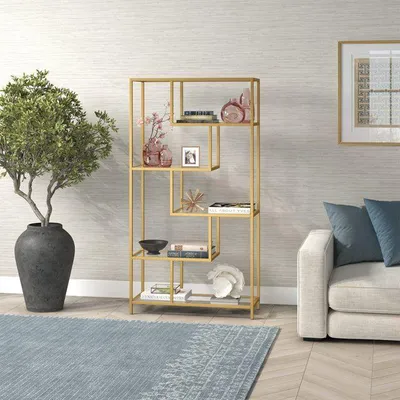 Produktbild von Skye Decor, Moderne Bücherregal aus 100% Glas & Metall, Gold/Transparent, 90x172 cm