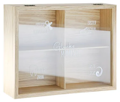 Zdjęcie produktu dla Gilde Kästchen, rechteckig, "Glücksmomente", Spruch, Glas, MDF, naturfarben, VE 3, L. 7,5 cm, B. 26,5 cm, H. 21 cm