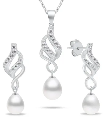 Produktbild von Elegantes Silberschmuckset mit Zirkonen und Perlen SET267W ( Ohrringe, Halskette)