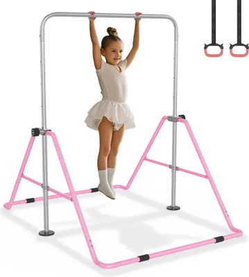 Produktbild von JOIEYOU horizontální tyč gymnastická tyč vnitřní gymnastické vybavení gymnastická tyč pro domácnost výškově nastavitelná s 2 gymnastickými kruhy skládací gymnastická tyč horizontální tyč pro gymnastický trénink
