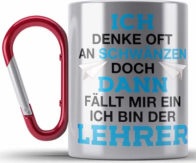 Produktbild von Trendation - Lehrer Geschenk Abschied Klassenlehrer Edelstahl Tasse Karabiner Geschenkidee Weihnachten Geburtstag (Rot)