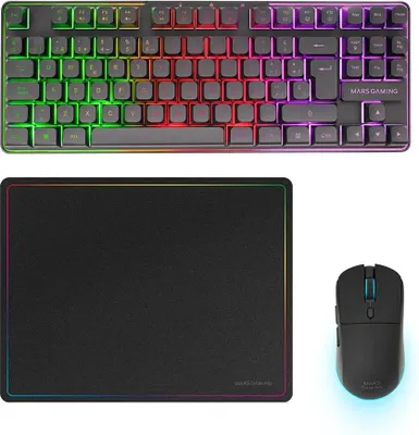 Produktbild von Mars Gaming MCPWTKLES, Kabellos, RF kabellos + USB, Membran Key Switch, QWERTY, RGB-LED, Schwarz