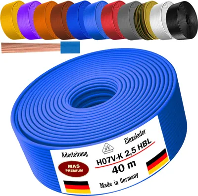 Produktbild von 40m Aderleitung H07 V-K HBL 1x2,5 mm² Hellblau Einzelader flexibel