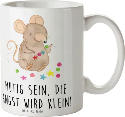 Produktbild von Mr. & Mrs. Panda Trinkbecher Angst überwinden - Weiß - Geschenk, Keramiktasse, Vertrauem, Mut, Pott, Stärke, Henkelbecher, Tasse, Kaffeetasse, Teetasse, Herausforderungen