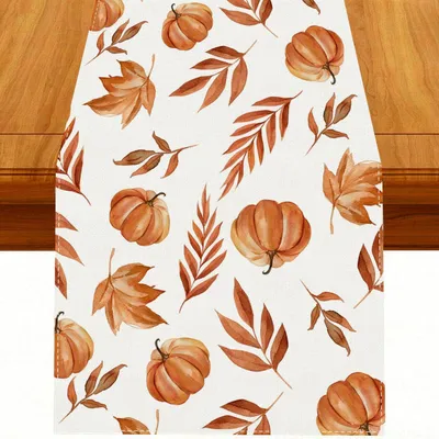 Produktbild von Tischläufer Orange Kürbisse Blätter 40x140 cm Herbst Dekoration Halloween Thanksgiving