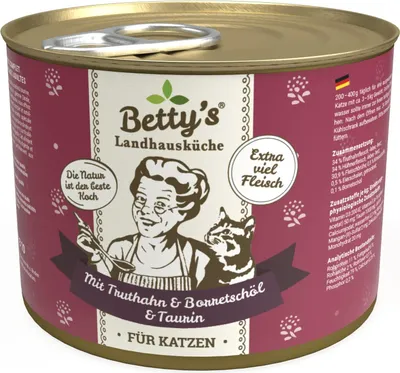 Immagine prodotto di Bettys Landhausküche 6 x 200 g Tacchino con olio di borre. Cibo per gatti