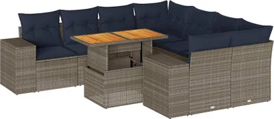 Produktbild von 9-tlg. Garten-Sofagarnitur mit Kissen Grau Poly Rattan